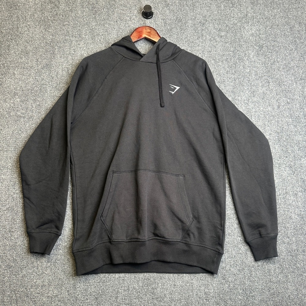 Gymshark Crest Hoodie Mens Large Black Pullover Gym Training Workout